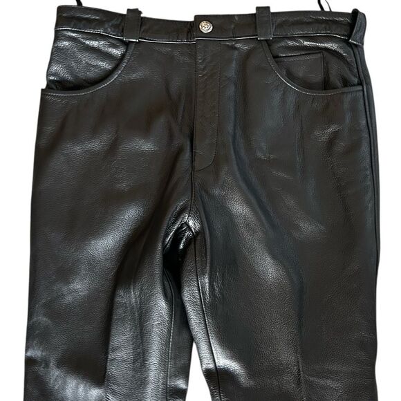 Harley-Davidson Black leather Pants with Fringe Details lined size 8 - Picture 3 of 12